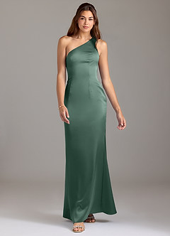 Azazie Arleth Jurken voor bruidsmeisjes Jurk van Stretch Satijn met A-Lijn One-Shoulder Eucalyptus image3