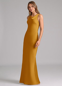 Azazie Allettie Bridesmaid Dresses Butterscotch Mermaid Stretch Satin Dress image4
