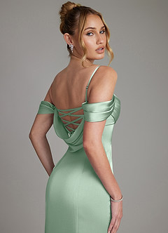 Azazie Nira Kleider zum Anprobieren zu Hause Meerjungfrau-Linie Korsett Stretch-Satin Kleid Agave image2