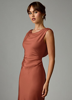 Azazie Kieryn Robes de demoiselle d'honneur Robe Sirène en Satin extensible Plissée Argile image6