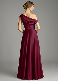 Azazie Xanthe Brautjungfernkleider Eine Linie Schulterfrei Stretch-Satin Kleid Maulbeerrot image2