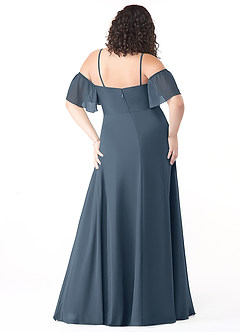 Azazie Sue Abiti da Damigella Abito Convertibile A-Line in Chiffon a Spalla Scoperta Blu Nettuno image7
