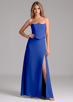 Azazie Jenilyn Abiti da Damigella Abito A-Line in Chiffon Senza Cinturino Blu Reale image1
