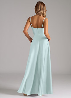 Azazie Elle Bridesmaid Dresses Sea Glass A-Line Pleated Stretch Satin Dress image7