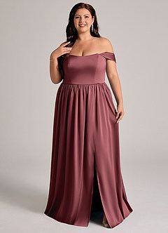 Azazie Calianna Brautjungfernkleider Wandelbar A-Linie Schulterfrei Stretch-Satin Kleid Merlot image3