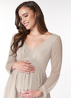Azazie Teton vestidos de dama de honor de maternidad Vestido de Corte En A Manga larga Hasta el suelo Gasa image5