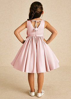 Azazie Apple Flower Girl Dresses Blushing Pink A-Line Bow Matte Satin Dress image2