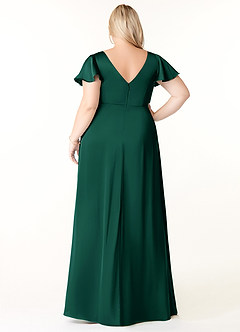 Azazie Soren Brautjungfernkleider A-Linie Plissee Stretch-Satin Kleid Smaragd image9