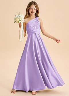 Azazie Charlize Junior Abito A-Line in Raso Elasticizzato Plissettato Lilla image1