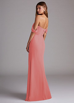 Azazie Saige Bridesmaid Dresses Coral A-Line Off the Shoulder Chiffon Convertible Dress image8