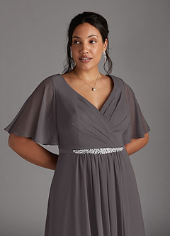 Azazie Tricia Kleider für die Brautmutter A-Linie V-Hals Gefaltet Chiffon Kleid Stahlgrau image9