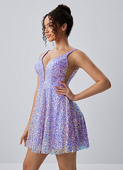 Manon Purple V-Neck Iridescent Sequin Skater Mini Dress image5