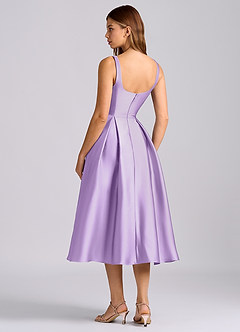 Azazie Amalie 신부 들러리 드레스 A라인 주름진 스트레치 새틴 티 길이 드레스 image5