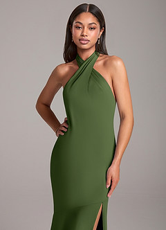 Azazie Lorena Bridesmaid Dresses Olive Mermaid Pleated Chiffon Dress image2