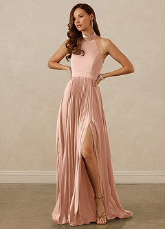 Christian Siriano Bridal for Azazie 1007 Robes de demoiselle d'honneur Robe Trapèze en Satin extensible Plissée Or Rose image4