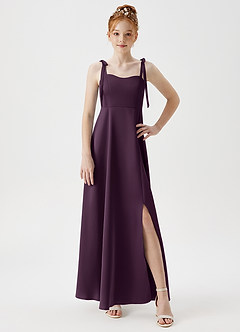 Azazie Rosey Junior A-Linie Herzausschnitt Stretch-Satin Kleid Pflaume image5