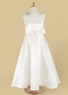 Azazie Lindy Flower Girl Dresses Ivory A-Line Pleated Matte Satin Dress image13