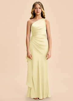 Azazie Holly Junior Lemon Sorbet Sheath Pleated Stretch Satin Dress image6