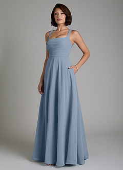 Azazie Azaria Abiti da Damigella Abito A-Line in Chiffon Corsetto Blu Polveroso image5