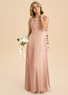 Azazie Gumdrop Junior Rose Gold Empire Pleated Stretch Satin Dress image2