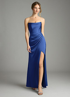 Azazie Leonis Bridesmaid Dresses Royal Blue Mermaid Pleated Stretch Satin Convertible Dress image5