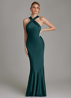 Azazie Reign Bridesmaid Dresses Pine Mermaid Pleated Stretch Satin Dress image4