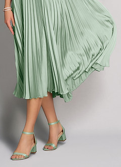 front Matching Color Matte Satin Block Heel Sandals & Envelope Clutch Set