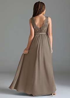 Azazie Elly Junior Taupe A-Line Lace Chiffon Dress image2