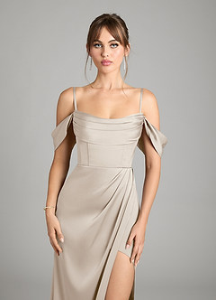 Azazie Johana Bridesmaid Dresses Frost Mermaid Off the Shoulder Stretch Satin Convertible Dress image4