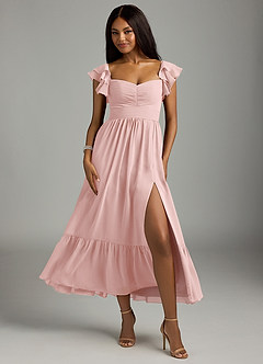 Azazie Anaya Bridesmaid Dresses Powder Pink A-Line Sweetheart Neckline Chiffon Dress image1