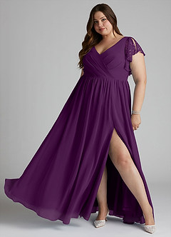 Azazie Zella Bridesmaid Dresses Grape A-Line Lace Chiffon Dress image7