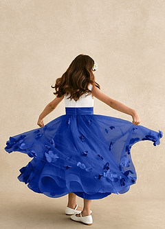 Azazie Vi Flower Girl Dresses Royal Blue A-Line Sleeveless Tulle Dress image3