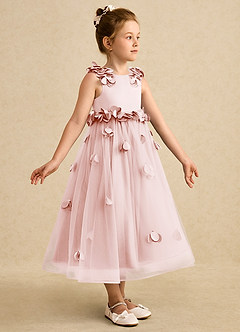 Azazie Atta Flower Girl Dresses Blushing Pink A-Line One Shoulder Tulle Dress image3