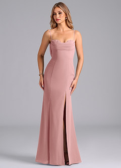 Azazie Wynni Vestidos de damas de honor Vestido de Rosa Polvorienta de Gasa de Corte Sirena con Corsé image4