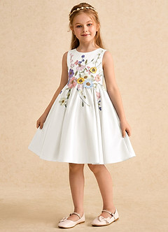 Azazie Prima Flower Girl Dresses Ivory A-Line Bow Matte Satin Dress image4