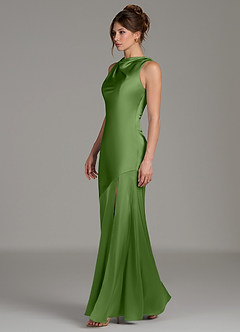 Azazie Kiara Bridesmaid Dresses Basil Mermaid Pleated Stretch Satin Dress image3