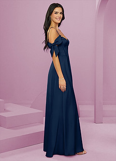 Barbie ♥ Azazie Jurken voor bruidsmeisjes Jurk van Stretch Satijn met A-Lijn Off the Shoulder Donkere Marine image11