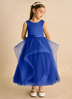 Azazie Vana Abiti da Ragazza di Fiori Abito Principessa in Tulle Fiocco Blu Reale image3