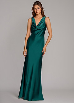 Azazie Cheryl Bridesmaid Dresses Peacock Mermaid Stretch Satin Dress image4