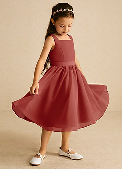 Azazie Ari Flower Girl Dresses Terracotta A-Line Sleeveless Chiffon Dress image1