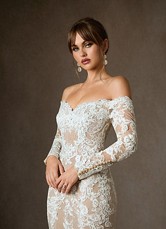 Azazie Empiria Wedding Dresses Diamond White Nude Mermaid Sequins Tulle Dress image5