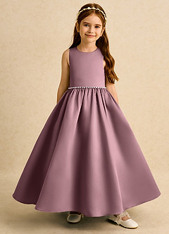 Azazie Daisies Flower Girl Dresses Vintage Mauve Ball-Gown Bow Matte Satin Dress image2