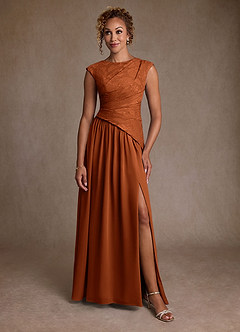 Azazie Kalleen Mother of the Bride Dresses Burnt Orange A-Line Pleated Chiffon Dress image5