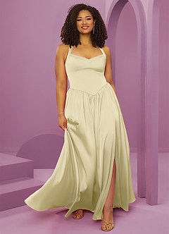 Barbie ♥ Azazie Vestidos de damas de honor Vestido de Sorbete De Limón de Satén Elástico de Corte en A con Con bolsillos image3