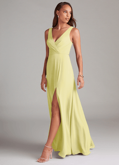 Azazie Nelly Bridesmaid Dresses Lemon Sorbet A-Line Pleated Chiffon Dress image4