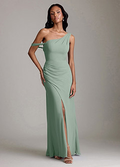 Azazie Madelyn Bridesmaid Dresses Silver Sage Mermaid One Shoulder Chiffon Convertible Dress image1