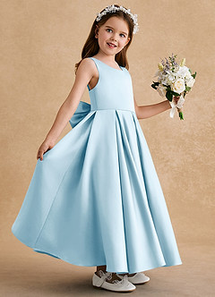 Azazie Honey Bear Flower Girl Dresses Sky Blue A-Line Pleated Matte Satin Dress image5