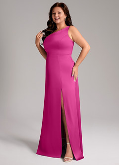 Azazie Phaedra Bridesmaid Dresses Fuchsia A-Line One Shoulder Stretch Satin Dress image12