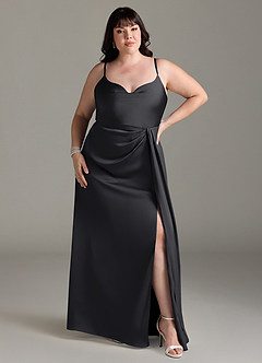 Azazie Brielle Brautjungfernkleider A-Linie Cowl-Spaghettiträger Stretch-Satin Kleid Schwarz image6