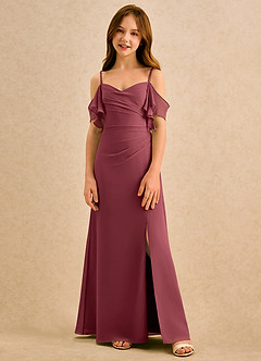 Azazie Pippy Girls Formal Robe Demoiselle D'honneur Fillette Robe Trapèze en Mousseline de soie Encolure en Forme de Cœur Merlot image3